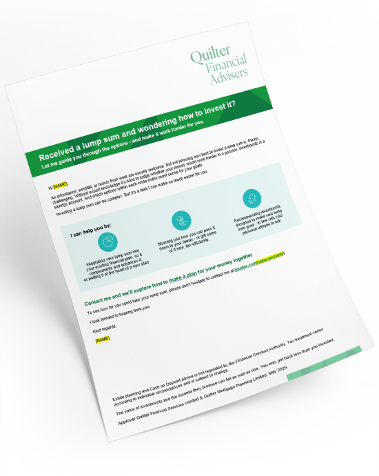 Sudden wealth campaign client letter invite cover image