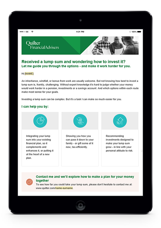 Sudden wealth campaign client email invite cover image