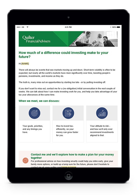 Investing campaign client email invite cover image