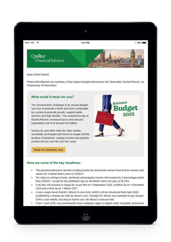 Image of the Autumn Budget 2025 email