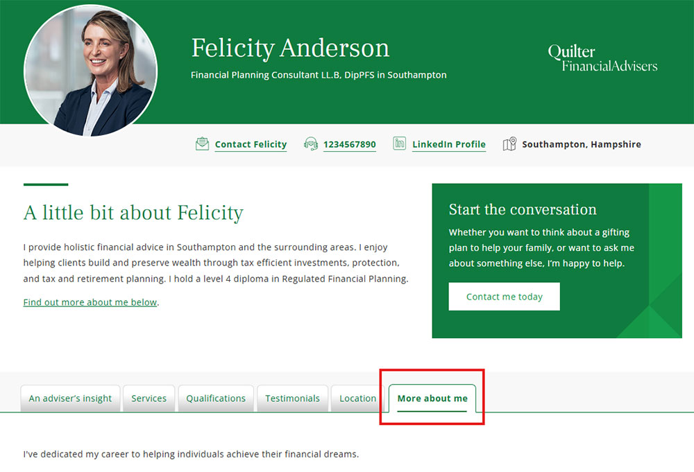 Image showing an example extended biography