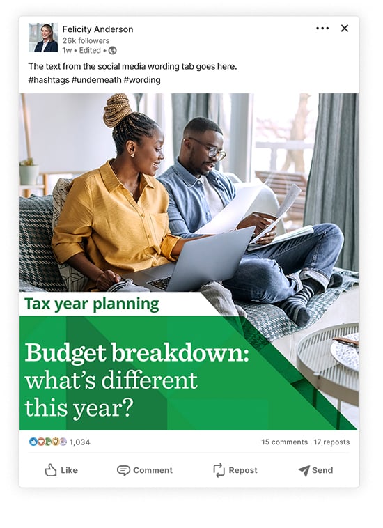 Social media post for week one of the Tax year planning campaign